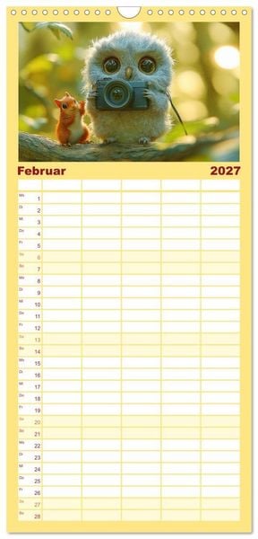 Produktbild: Familienplaner 2027 - Eulen im Wald - Die geheimen Jobs und Aufgaben mit 5 Spalten (Wandkalender, 21 x 45 cm) CALVENDO
