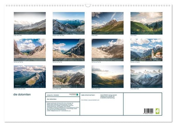 Produktbild: die dolomiten (Wandkalender 2026 DIN A2 quer), CALVENDO Monatskalender