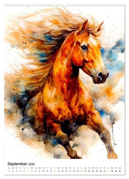Produktbild: Watercolor Horses (High Quality Premium Wall Calendar 2026 DIN A2 portrait),CALVENDO 12 Month Wall Calendar