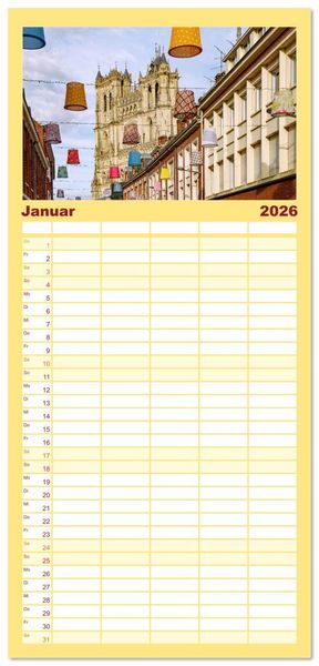 Produktbild: Familienplaner 2026 - Amiens. Die leise Sch&ouml;nheit Nordfrankreichs mit 5 Spalten (Wandkalender, 21 x 45 cm) CALVENDO