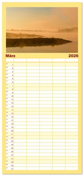 Produktbild: Familienplaner 2026 - Flusslandschaft Elbe mit 5 Spalten (Wandkalender, 21 x 45 cm) CALVENDO