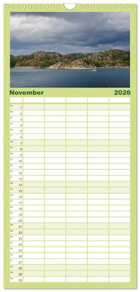 Produktbild: Familienplaner 2026 - Norwegens S&uuml;den mit 5 Spalten (Wandkalender, 21 x 45 cm) CALVENDO