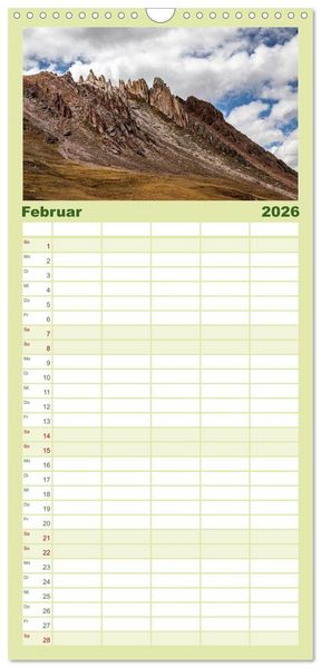 Produktbild: Familienplaner 2026 - Palccoyo - Der neue Rainbow Mountain in Peru mit 5 Spalten (Wandkalender, 21 x 45 cm) CALVENDO