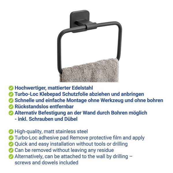 Produktbild: Turbo-Loc&reg; Handtuchring Mod. Porto Black, Befestigen ohne Bohren