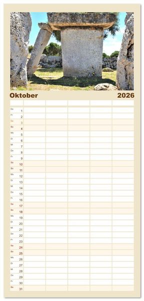 Produktbild: Familienplaner 2026 - Menorca, die sch&ouml;ne Schwester mit 5 Spalten (Wandkalender, 21 x 45 cm) CALVENDO