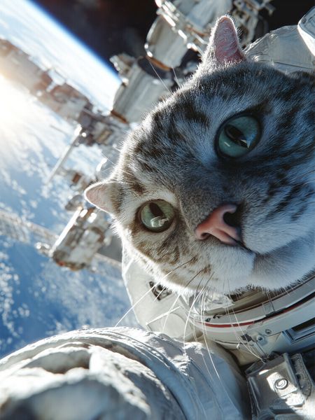 Produktbild: CALVENDO Puzzle Katze als Astronaut vor Raumstation im Weltall | 1000 Teile Lege-Gr&ouml;&szlig;e 64x48cm Foto-Puzzle f&uuml;r gl&uuml;ckliche Stunden