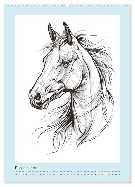 Produktbild: Sketchy Power Horses (High Quality Premium Wall Calendar 2026 DIN A2 portrait),CALVENDO 12 Month Wall Calendar