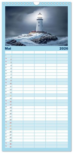 Produktbild: Familienplaner 2026 - Nach Hause finden, die Leuchtt&uuml;rme mit 5 Spalten (Wandkalender, 21 x 45 cm) CALVENDO