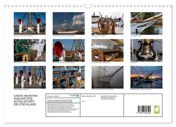 Produktbild: Letztes deutsches Vollschiff DAS SCHULSCHIFF DEUTSCHLAND (Wandkalender 2026 DIN A3 quer), CALVENDO Monatskalender