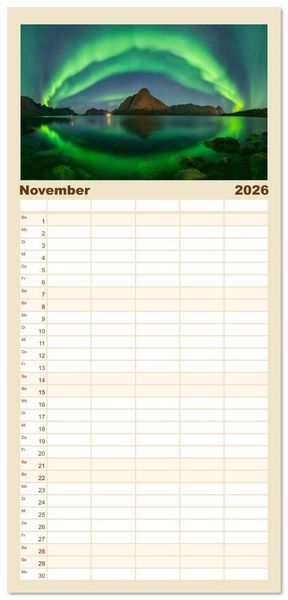 Produktbild: Familienplaner 2026 - Farben der Lofoten - Jahreszeiten jenseits des Polarkreises mit 5 Spalten (Wandkalender, 21 x 45 cm) CALVENDO