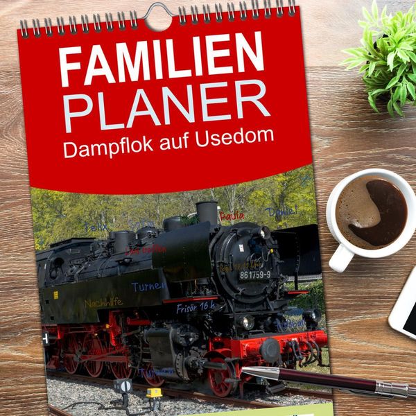 Produktbild: Familienplaner 2026 - Dampflok auf Usedom mit 5 Spalten (Wandkalender, 21 x 45 cm) CALVENDO