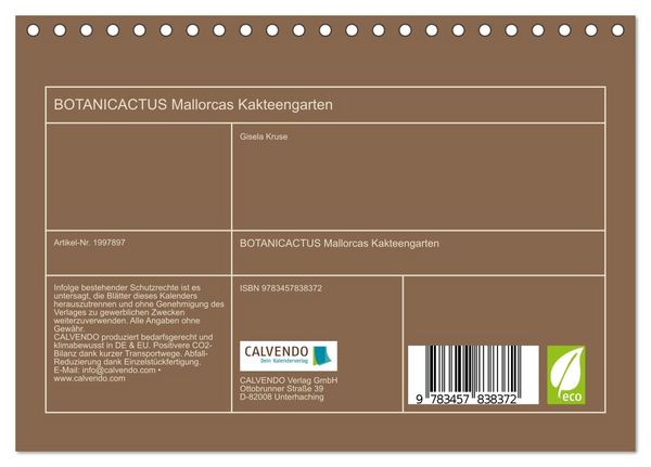 Produktbild: BOTANICACTUS Mallorcas Kakteengarten (Tischkalender 2026 DIN A5 quer), CALVENDO Monatskalender