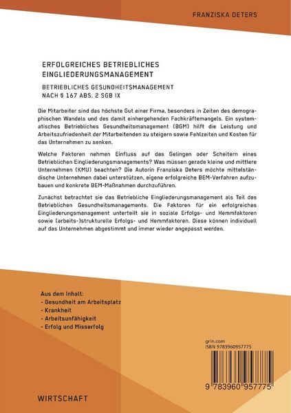 Produktbild: Erfolgreiches Betriebliches Eingliederungsmanagement in kleinen und mittleren Unternehmen
