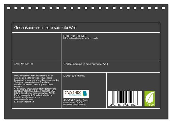 Produktbild: Gedankenreise in eine surreale Welt (Tischkalender 2026 DIN A5 quer), CALVENDO Monatskalender