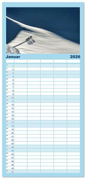 Produktbild: Familienplaner 2026 - Skimountaineering - Erobere die Berge im Winter mit 5 Spalten (Wandkalender, 21 x 45 cm) CALVENDO