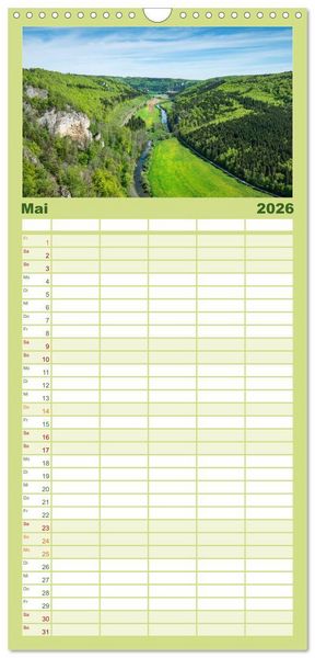 Produktbild: Familienplaner 2026 - Das Donautal - Wanderparadies auf der Schw&auml;bischen Alb mit 5 Spalten (Wandkalender, 21 x 45 cm) CALVENDO