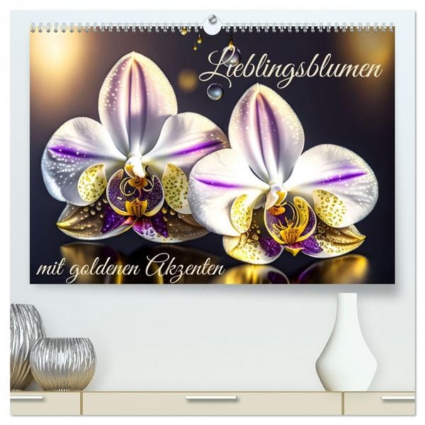 Produktbild: Lieblingsblumen mit goldenen Akzenten (hochwertiger Premium Wandkalender 2026 DIN A2 quer), Kunstdruck in Hochglanz