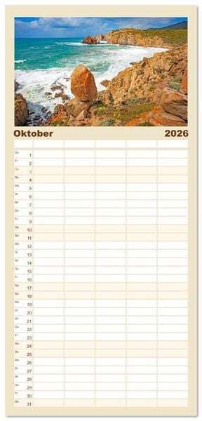 Produktbild: Familienplaner 2026 - Sardinien Insel mit Meerblick mit 5 Spalten (Wandkalender, 21 x 45 cm) CALVENDO