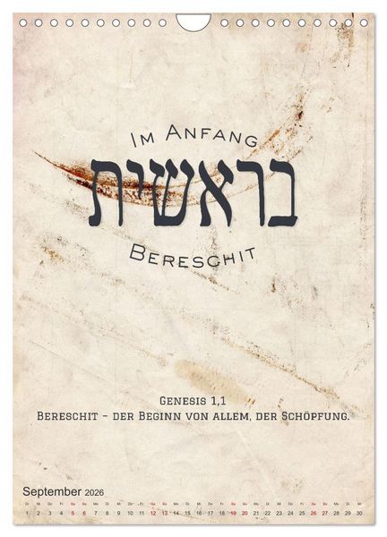 Produktbild: Hebr&auml;ische Lettern - Worte voller Licht und Weisheit (Wandkalender 2026 DIN A4 hoch), CALVENDO Monatskalender