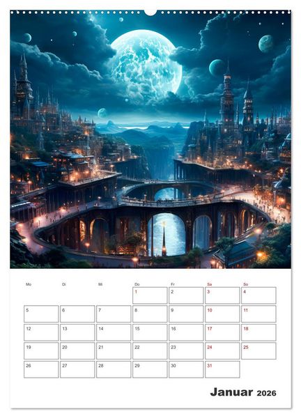 Produktbild: FERNE WELTEN Cooler Terminplaner (hochwertiger Premium Wandkalender 2026 DIN A2 hoch), Kunstdruck in Hochglanz