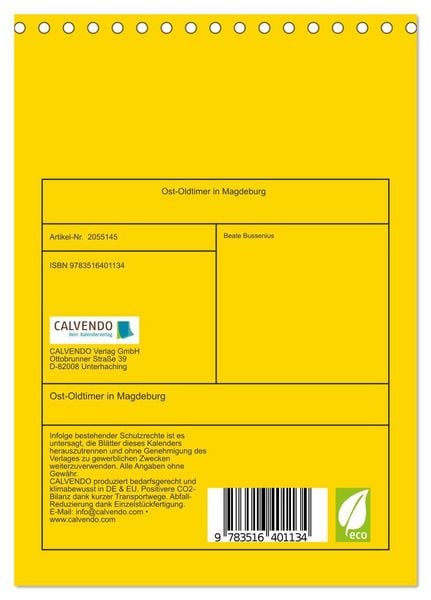 Produktbild: Ost-Oldtimer in Magdeburg (Tischkalender 2026 DIN A5 hoch), CALVENDO Monatskalender