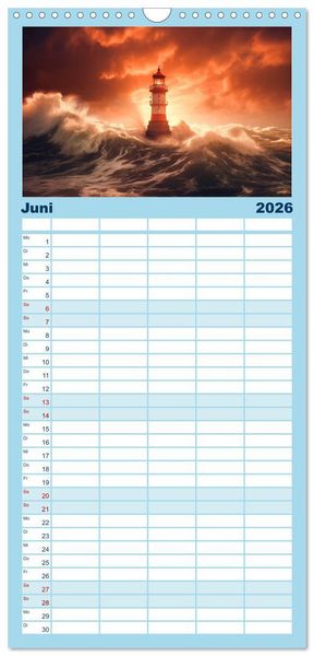 Produktbild: Familienplaner 2026 - KI-Leuchtt&uuml;rme mit 5 Spalten (Wandkalender, 21 x 45 cm) CALVENDO
