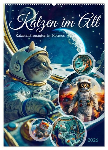 Produktbild: Katzen im All - Katzenastronauten im Kosmos (Wandkalender 2026 DIN A2 hoch), CALVENDO Monatskalender