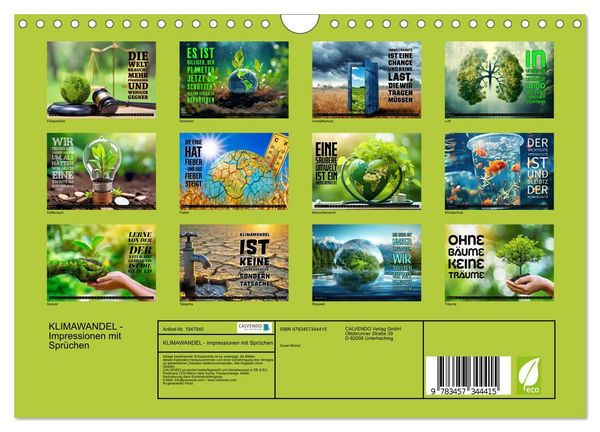 Produktbild: KLIMAWANDEL - Impressionen mit Spr&uuml;chen (Wandkalender 2026 DIN A4 quer), CALVENDO Monatskalender