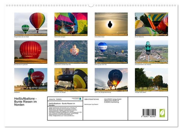 Produktbild: Hei&szlig;luftballone - Bunte Riesen im Norden (hochwertiger Premium Wandkalender 2026 DIN A2 quer), Kunstdruck in Hochglanz