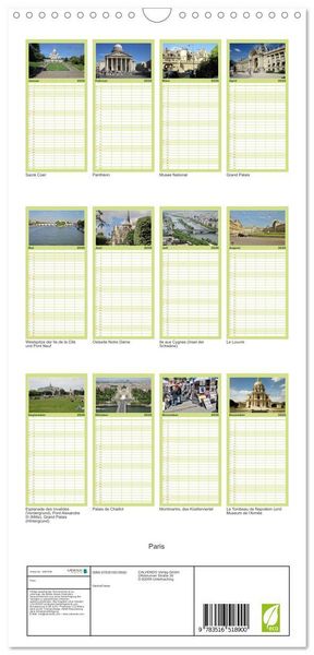 Produktbild: Familienplaner 2026 - Paris mit 5 Spalten (Wandkalender, 21 x 45 cm) CALVENDO