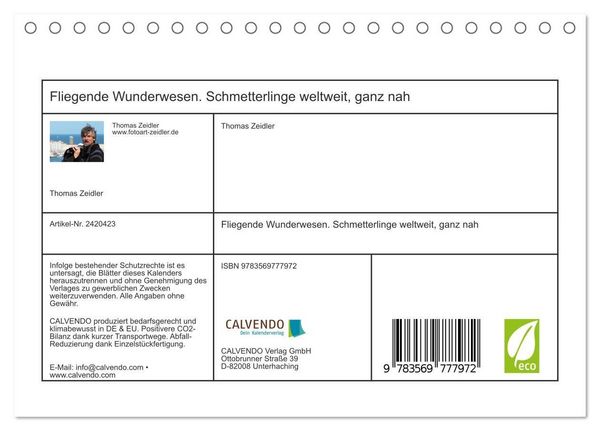 Produktbild: Fliegende Wunderwesen. Schmetterlinge weltweit, ganz nah (Tischkalender 2027 DIN A5 quer), CALVENDO Monatskalender