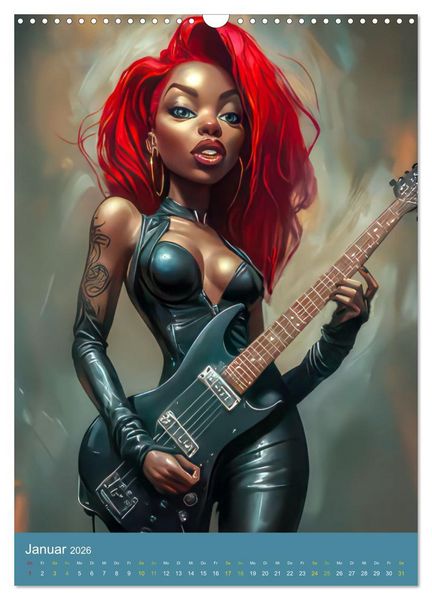 Produktbild: Rockbands und Punkbands - Witzige Karikaturen (Wandkalender 2026 DIN A3 hoch), CALVENDO Monatskalender