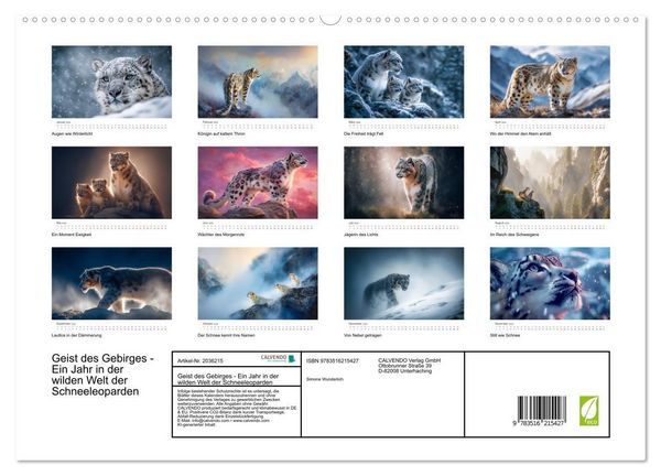 Produktbild: Geist des Gebirges - Ein Jahr in der wilden Welt der Schneeleoparden (hochwertiger Premium Wandkalender 2026 DIN A2 quer), Kunstdruck in Hochglanz