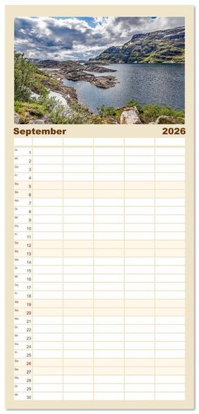 Produktbild: Familienplaner 2026 - Vom S&uuml;dkap zum Nordkap mit 5 Spalten (Wandkalender, 21 x 45 cm) CALVENDO