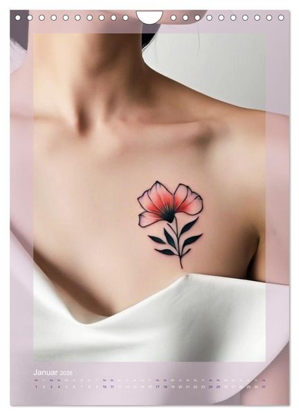 Produktbild: Florale Tattoos Stilvoll und minimalistisch (Wandkalender 2026 DIN A4 hoch), CALVENDO Monatskalender