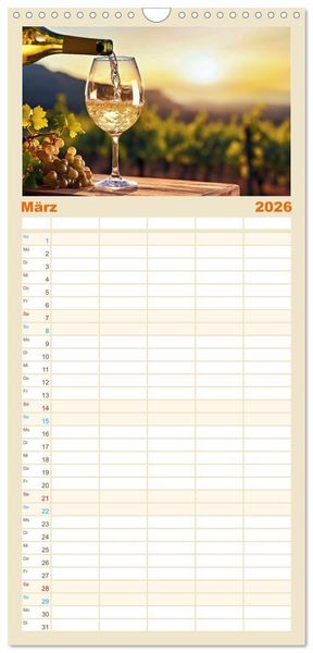 Produktbild: Familienplaner 2026 - Rebensaft - Weingenuss mit 5 Spalten (Wandkalender, 21 x 45 cm) CALVENDO
