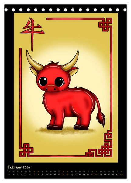 Produktbild: niedliche Tierkreiszeichen im chinesischem Stil (Tischkalender 2026 DIN A5 hoch), CALVENDO Monatskalender