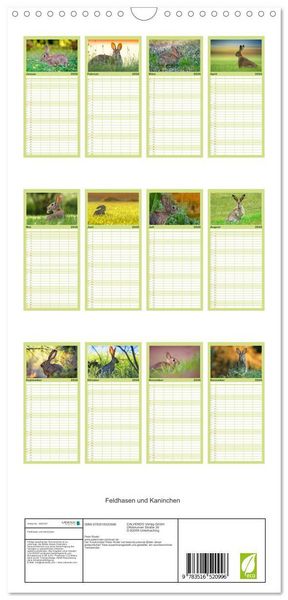 Produktbild: Familienplaner 2026 - Feldhasen und Kaninchen mit 5 Spalten (Wandkalender, 21 x 45 cm) CALVENDO
