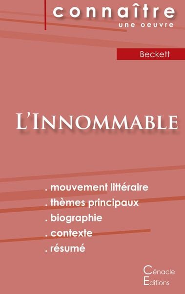 Fiche de lecture L'Innommable de Samuel Beckett (Analyse littéraire de référence et résumé complet), Taschenbuch von Samuel Beckett, Les éditions du