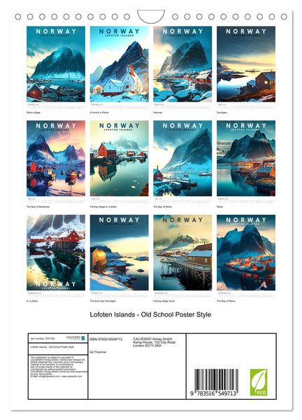 Produktbild: Lofoten Islands - Old School Poster Style (Wall Calendar 2026 DIN A4 portrait), CALVENDO 12 Month Wall Calendar