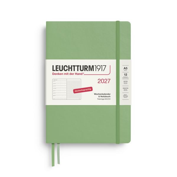 Produktbild: Wochenkalender & Notizbuch Dotted Medium (A5) 2027, Salbei, Deutsch