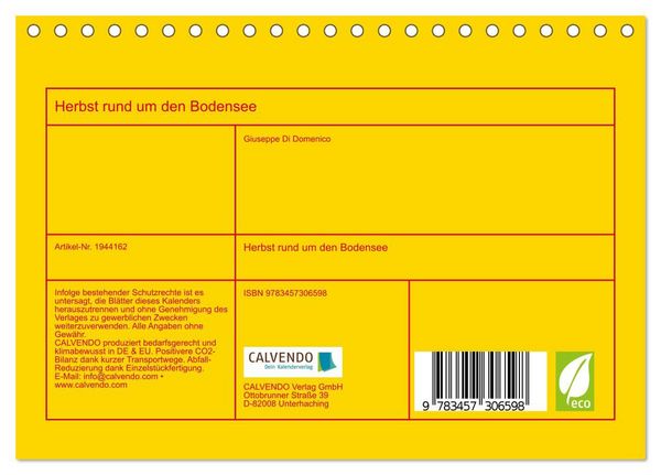 Produktbild: Herbst rund um den Bodensee (Tischkalender 2026 DIN A5 quer), CALVENDO Monatskalender