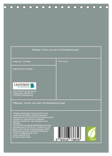 Produktbild: Affengeil. Humor aus dem Gro&szlig;stadtdschungel (Tischkalender 2026 DIN A5 hoch), CALVENDO Monatskalender