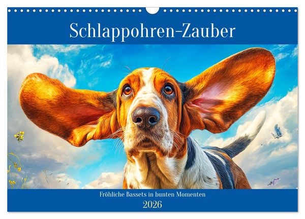 Produktbild: Schlappohren-Zauber. Fr&ouml;hliche Bassets in bunten Momenten (Wandkalender 2026 DIN A3 quer), CALVENDO Monatskalender