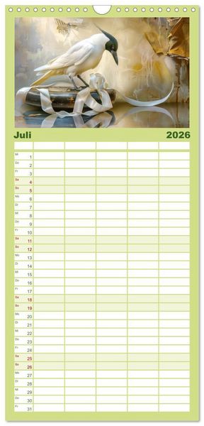 Produktbild: Familienplaner 2026 - Farbenfrohe Fantasiev&ouml;gel mit 5 Spalten (Wandkalender, 21 x 45 cm) CALVENDO