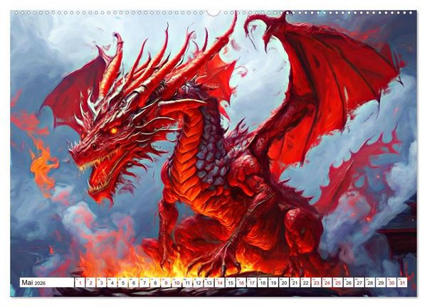 Produktbild: Drachen - Gef&uuml;rchtete, aber nicht immer b&ouml;se Fabelwesen (Wandkalender 2026 DIN A2 quer), CALVENDO Monatskalender