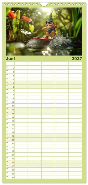 Produktbild: Familienplaner 2027 - Sportliche Gartenzwerge mit 5 Spalten (Wandkalender, 21 x 45 cm) CALVENDO