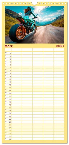 Produktbild: Familienplaner 2027 - Schnelle Bikes und Starke Frauen mit 5 Spalten (Wandkalender, 21 x 45 cm) CALVENDO