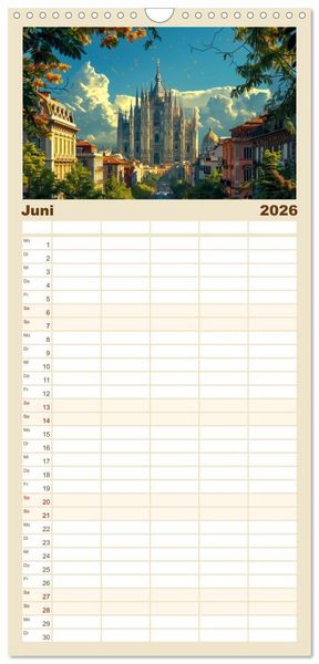 Produktbild: Familienplaner 2026 - Reisest&auml;dte Europas mit 5 Spalten (Wandkalender, 21 x 45 cm) CALVENDO