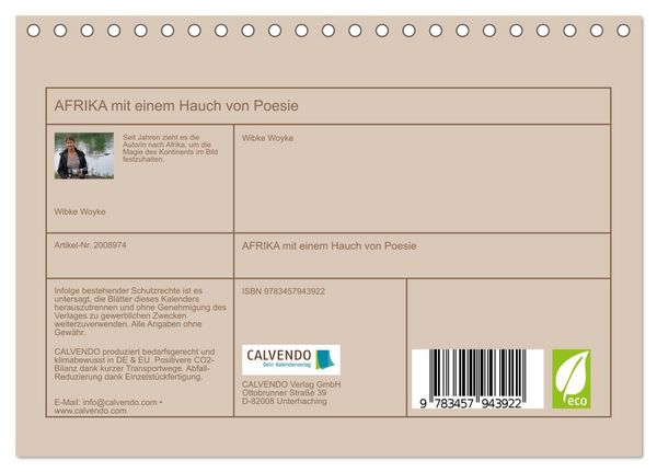 Produktbild: AFRIKA mit einem Hauch von Poesie (Tischkalender 2026 DIN A5 quer), CALVENDO Monatskalender